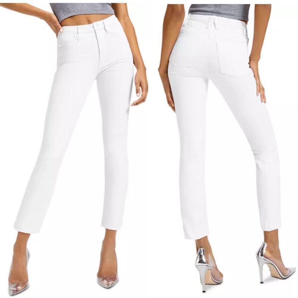 NWOT Good American High Rise Straight Raw Hem Jeans in W037 White $118 2 26